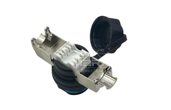 Marx - Made Of Nylon PA66 - M23 Water Proof Tube - Built In - RJ45 Cat - 6A Keystone Jack - Blue Ring - Only For Panel Wall Mount Use