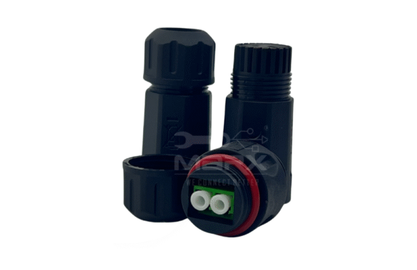 Marx - Made Of Nylon PA66 - M20 Water Proof Tube - IP68 Approved  MX-WPO-001-LC-OM4  Assembly With Detachable - LC/APC - Duplex Coupler - Single Mode - Green