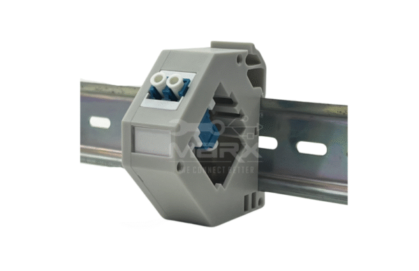 Din Rail Mount Box 35mm With Short Wing LC Coupler - Single Mode - Duplex - Blue