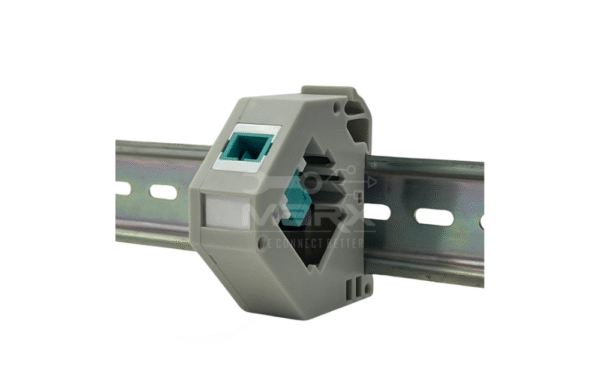 Din Rail Mount Box 35mm With Short Wing LC Coupler - OM3 Mode - Duplex - Aqua Blue