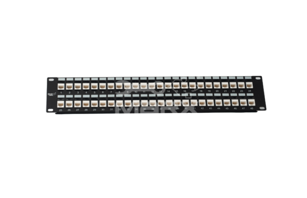 2U - 48Port Cat - 5e loaded Patch Panel - 180°